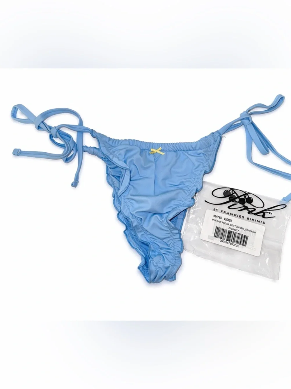 Frankie's Bikinis Sky Blue Ruffle Tie-Side Bikini Bottom